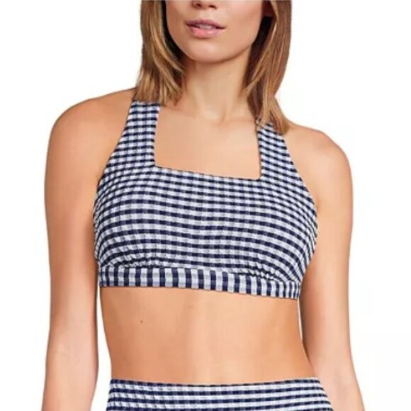 Lands' End Gingham Square Neck Halter Bikini Swim top - Size: Small Long - NWT - Picture 9 of 10